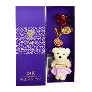 Golden Rose  With Gift Box and Cute Tedy Bear